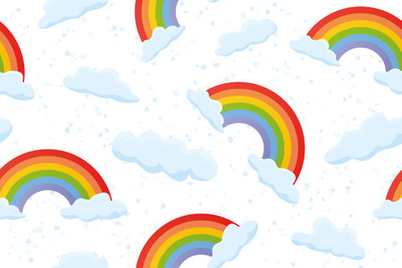 seamless pattern with rainbow in clouds vector illustrationのイラスト素材