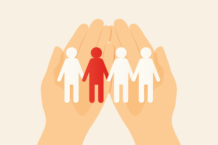 paper cut people on open hands, one that stands out- vector illustrationのイラスト素材