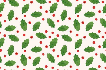 winter, christmas holly berries seamless pattern; great for wrapping, greeting cards, backgrounds, banners- vector illustrationのイラスト素材