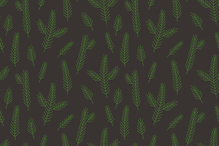 christmas, winter seamless pattern with fir tree twigs, great for wrapping, textile, wallpaper, greeting card- vector illustrationのイラスト素材