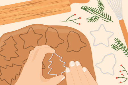 preparing of homemade christmas gingerbread cookies
- vector illustrationのイラスト素材