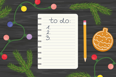 spiral notebook with christmas to do list; christmas planning -vector illustrationのイラスト素材