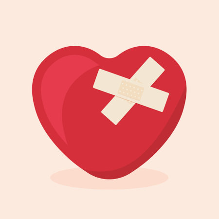 heart with band-aid plaster; broken heart, unhappy love, Valentine's Day concept - vector illustrationのイラスト素材