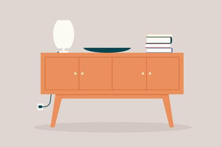 modern interior with wooden dresser - vector illustrationのイラスト素材
