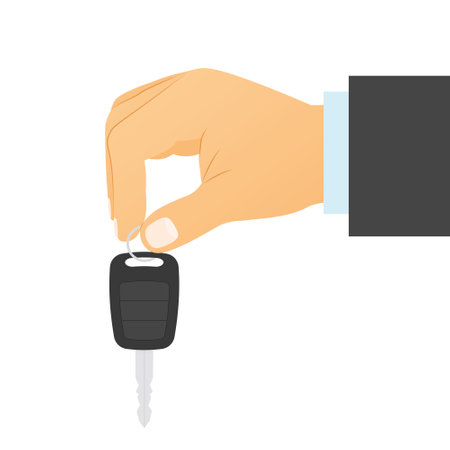 male hand holding car key - vector illustrationのイラスト素材