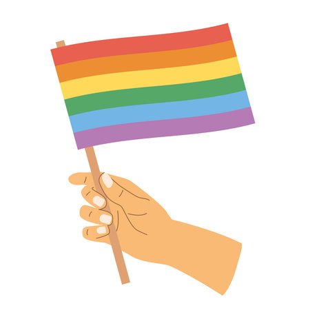 hand holding LGBT flag, symbolizing unity, equality, and visibility for the transgender community; perfect for pride events, social justice campaigns, or diversity-themed publications- vector illustrationのイラスト素材