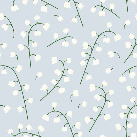 seamless pattern with lily of the valley flowers; perfect for greeting cards, wedding , first holy communion, baptism invitations, or botanical-themed designs - vector illustrationのイラスト素材