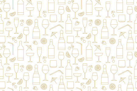 seamless pattern with alcoholic beverages and cocktails; Iieal for bar menus, party invitations, or cocktail-themed merchandise- vector illustrationのイラスト素材