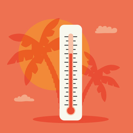 red thermometer, high temperature warning, hot summer day, heatwave, climate change concept- vector illustrationのイラスト素材