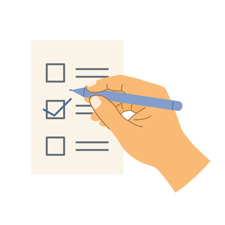 hand with pen ticking choice on a ballot, to do list, questionnaire - vector illustrationのイラスト素材