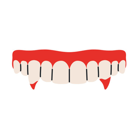 bloody vampire teeth; Halloween concept of scary vampire mouth, sharp fangs; perfect for posters, party invitations, horror designs, and spooky seasonal decor - vector illustrationのイラスト素材