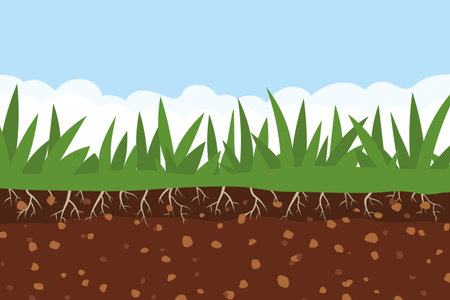 soil and grass against blue sky- vector illustrationのイラスト素材