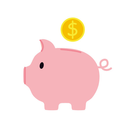 pink piggy bank with a dollar coin, symbol of savings, investment, finance, and money management; perfect for financial, banking, or economic design projects- vector illustrationのイラスト素材