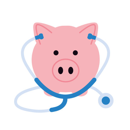 piggy bank with stethoscope; symbolizing the high cost of treatment, insurance, and healthcare budgeting- vector illustrationのイラスト素材