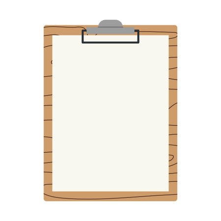 wooden clipboard with a blank sheet of paper; perfect for presentations, office templates, documents, notes, school projects, checklists- vector illustrationのイラスト素材