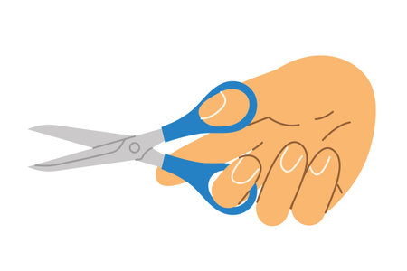 hand holding scissors, perfect for crafting, cutting, hairdressing, DIY - vector illustrationのイラスト素材