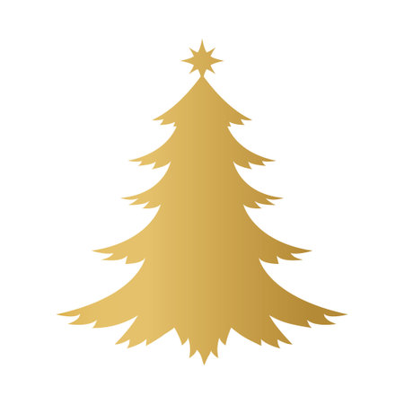 golden christmas tree with star silhouette, winter holidays design element - vector illustrationのイラスト素材