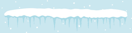 banner with snow-covered surface and hanging icicles, winter theme, frosty decoration, cold season, snowcap, seasonal design, holiday winter background- vector illustrationのイラスト素材