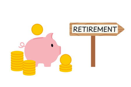 piggy bank with coins and a road sign labeled Retirement symbolizing financial planning and long-term savings- vector illustrationのイラスト素材