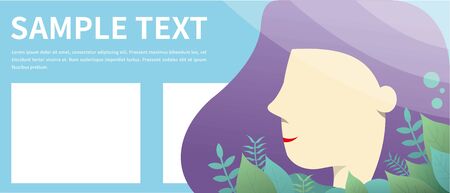 Happy Women and gradation fantasy color leaves in falt style. Horizontal card format for web banner or header.のイラスト素材