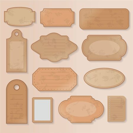 Set of old paper. Vintage scrapbooks papers and retro photo book scraps. Vintage paper objects, Brown paper textures and labels illustrations. different aged paper objects for your layouts.のイラスト素材