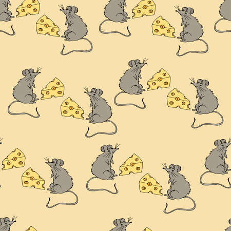 Seamless  with mouse and cheese. Cute cartoon mouse.のイラスト素材