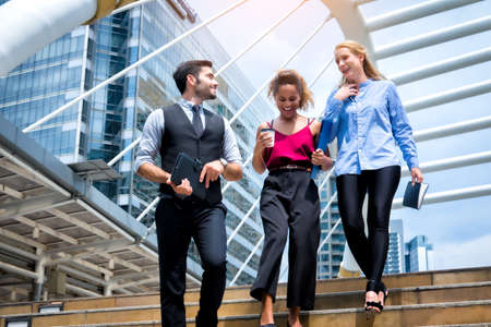 Business People Walking Handshake Professional Urban City Concept., Business people working in...