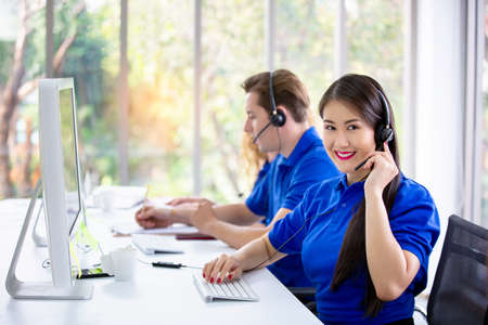 group of staff new online business sale team people and call center it support helping customer to...