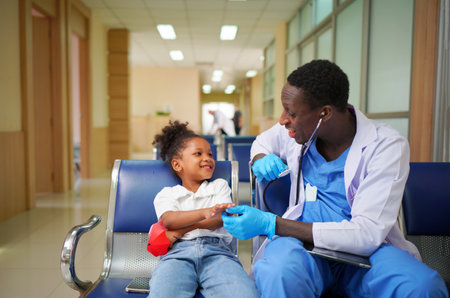 kid and doctor in hospital.の写真素材
