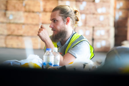 Industrial factory employee working in wooden manufacturing industry