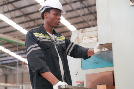 Industrial factory employee working in wooden manufacturing industry