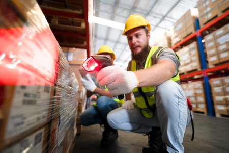 Storehouse workers are checking stock and inventory in retail warehouse. Business factory industry...