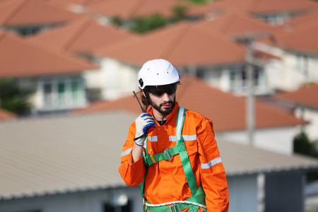professional technician or engineer installing solar panels, Alternative energy for installed solar...