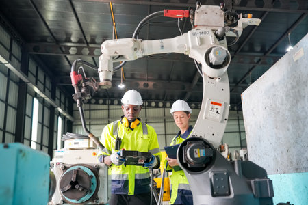 Robotic Arm production lines modern industrial technology. AI Automated productionの写真素材