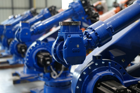 Robotics engineer working on maintenance of robotic arm in factory warehouse. Business technology.の写真素材