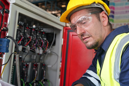 Portrait of a male electrician at work in a power plant