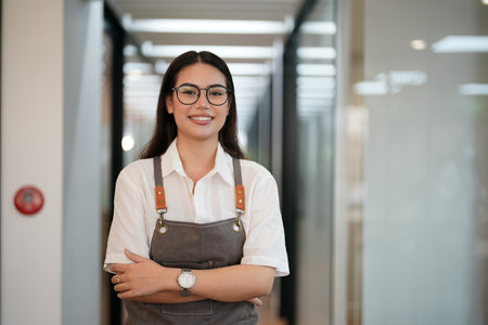 Cafe or coffee shop barista, entrepreneur and female small business owner of successful modernの写真素材