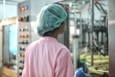 Technician working in a modern factory, back view, back viewの写真素材