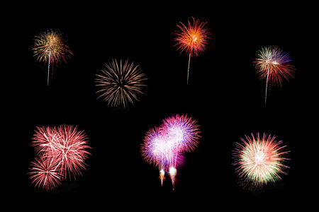 Individual colorful fireworks isolated on black background.の写真素材