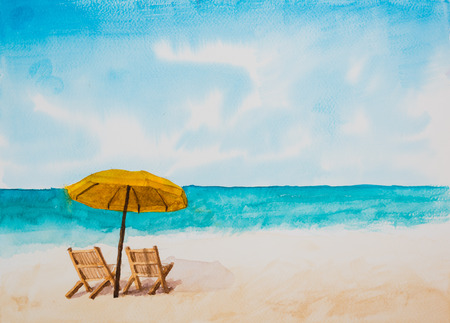 Watercolor illustration,Beach.の写真素材