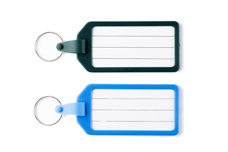 green and blue name tag isolated on white background