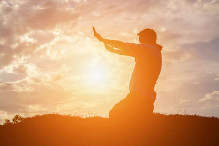 Man in the sunsetの写真素材