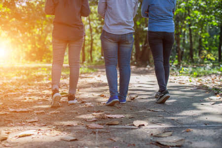 Women Sports Shoes and Meadowsの写真素材