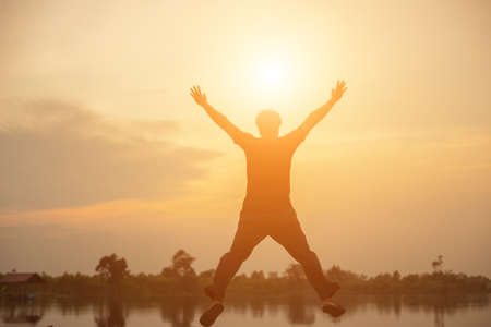 Man in the sunsetの写真素材