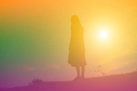 Sad and depressed woman aloneの写真素材