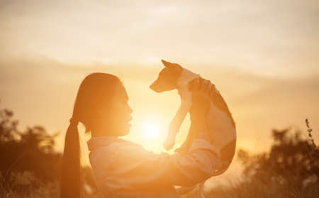 girl and dogの写真素材