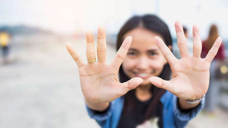 Woman says stopの写真素材