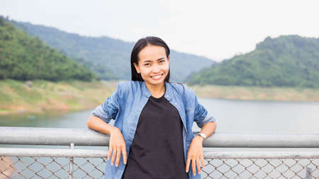 Smiling and beautiful woman, portraitの写真素材