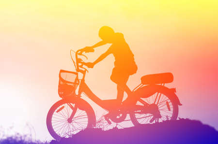 silhouette of a happy children and happy time sunset