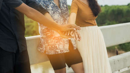 Team work and together concept, Hand of people high five for tag teamの写真素材